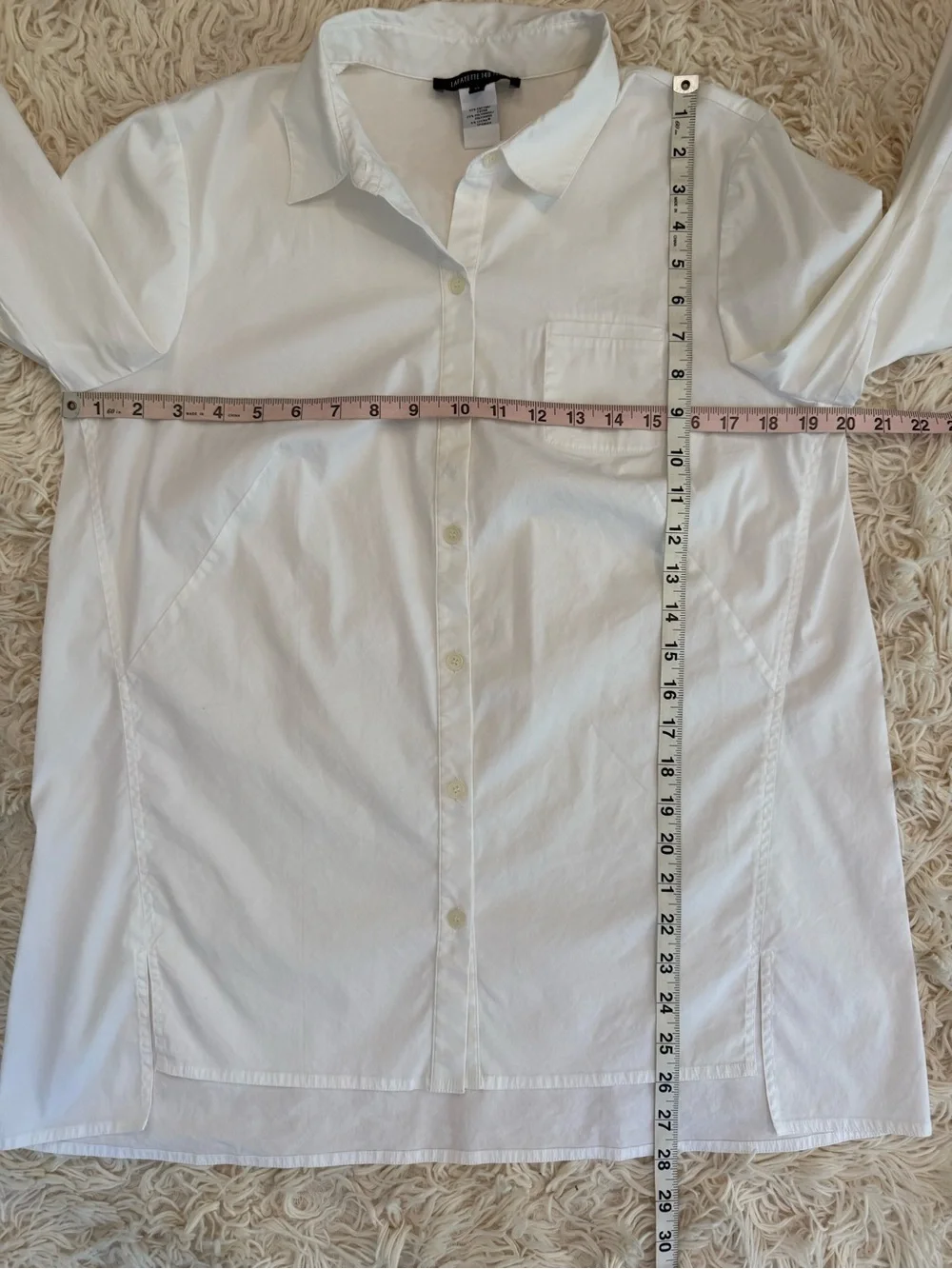 Lafayette 148 New York White Stretch Button Front Shirt Women’s Size 12 - Picture 5 of 5